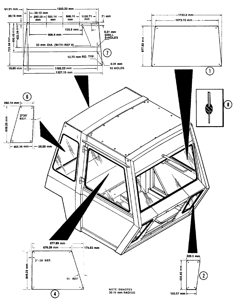 Схема запчастей Case IH 4890 - (9-420) - CAB, GLASS, METRIC VALUE (09) - CHASSIS/ATTACHMENTS