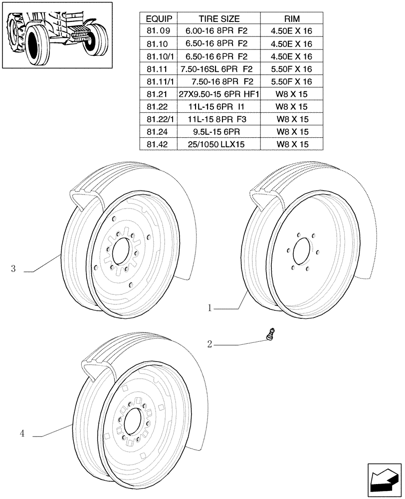 Схема запчастей Case IH JX1060C - (81.00) - 2WD FRONT WHEELS (11) - WHEELS/TRACKS