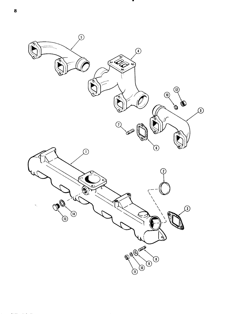 Схема запчастей Case IH 451BDT - (008) - MANIFOLDS, ENGINE LESS FUEL DEVICE, 504BDT AND 451BDT TURBOCHARGED ENGINES W/O OIL COOLED PISTONS, B (02) - ENGINE