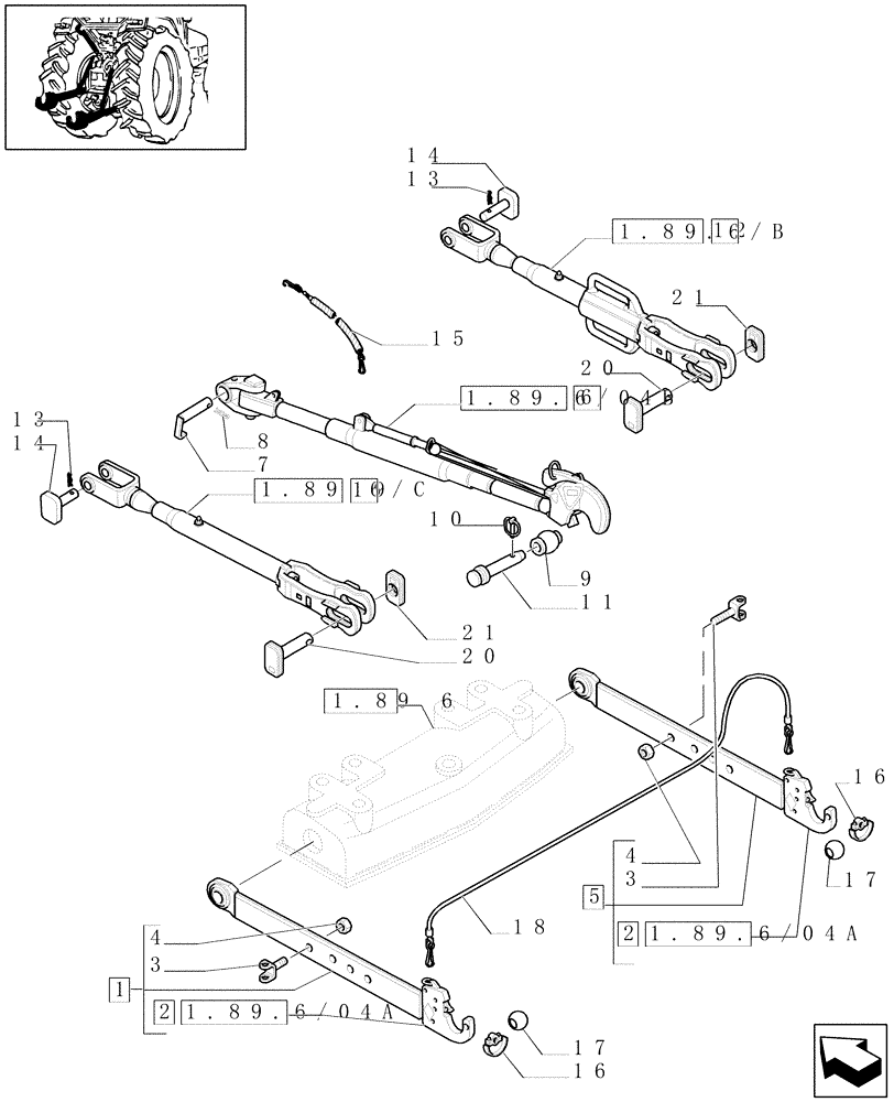 Схема запчастей Case IH MAXXUM 100 - (1.89.6/04) - CAT.2 QUICK ATTACH LINKS FOR MDC - C6335 (VAR.330971) (09) - IMPLEMENT LIFT