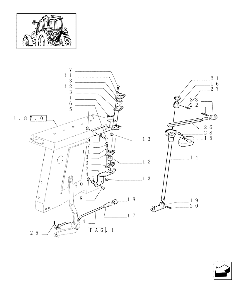 Схема запчастей Case IH JX90U - (1.82.2[03]) - LIFT EXTERNAL CONTROLS - LEVERS & SUPPORT (L/CAB) (07) - HYDRAULIC SYSTEM