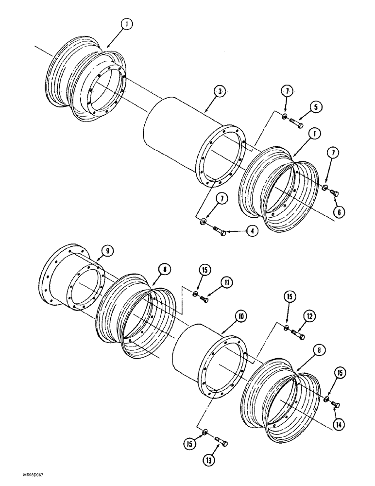 Схема запчастей Case IH 9350 - (6-212) - WHEELS, HUBS, AND SPACERS, ROW CROP SPECIAL TRACTOR, 30 INCH ROWS, 420/80R46 TIRES (06) - POWER TRAIN