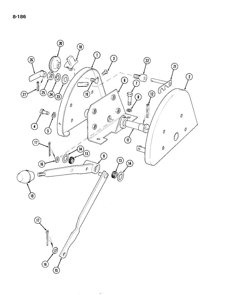 Схема запчастей Case IH 1194 - (8-186) - CONTROL LEVER AND QUANDRANT, TRACTORS WITHOUT CAB, PRIOR TO P.I.N. 11039983 (08) - HYDRAULICS