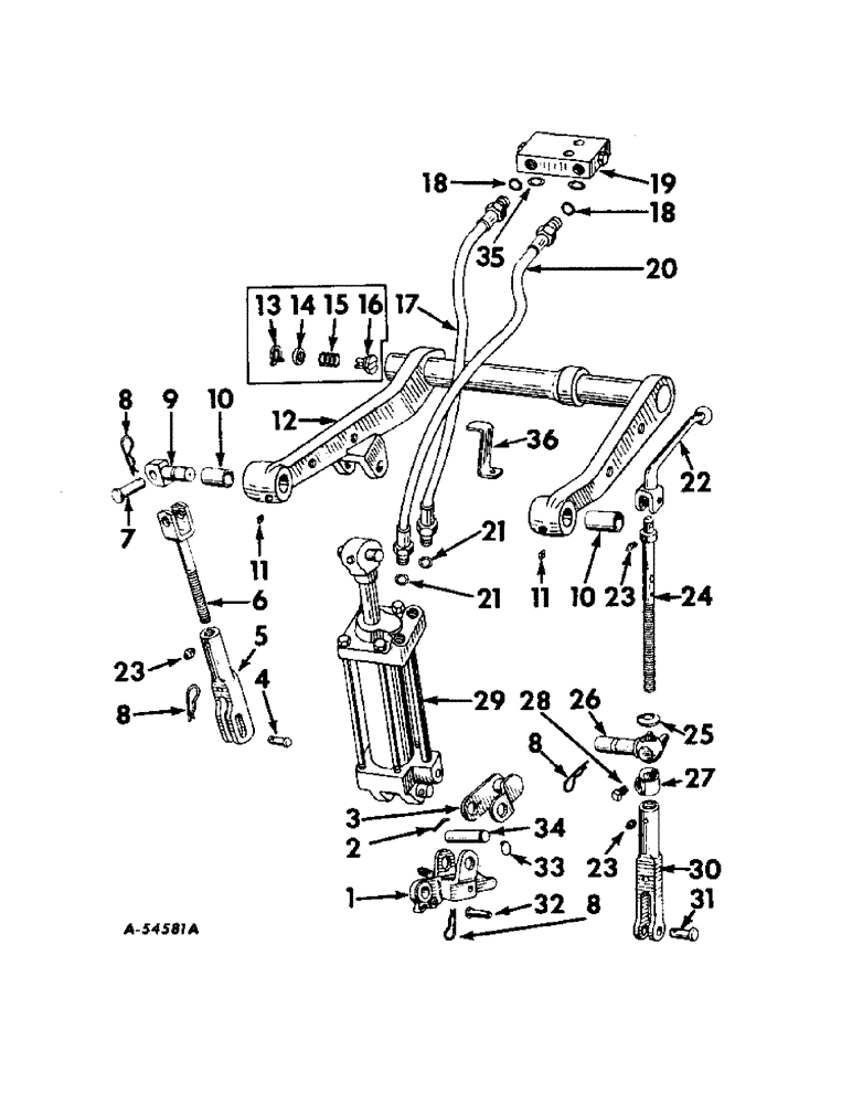 Схема запчастей Case IH 230 - (351) - ATTACHMENTS, ROCKSHAFT, LEVELING LINKS, HYDRAULIC CYLINDER & CONNECTIONS, INTERNATIONAL 240 TRACTORS Attachments