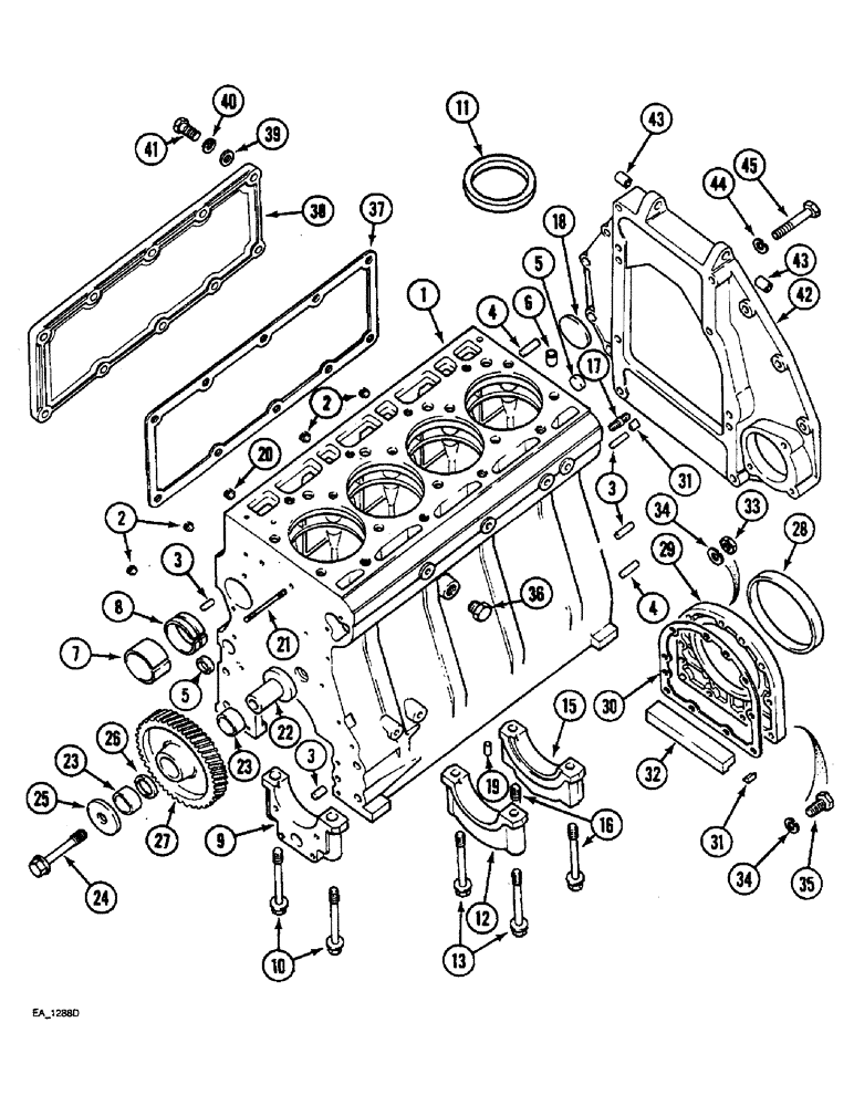 Схема запчастей Case IH 3220 - (2-056) - CYLINDER BLOCK, SIDE COVER AND FLYWHEEL HOUSING, (3230) (02) - ENGINE