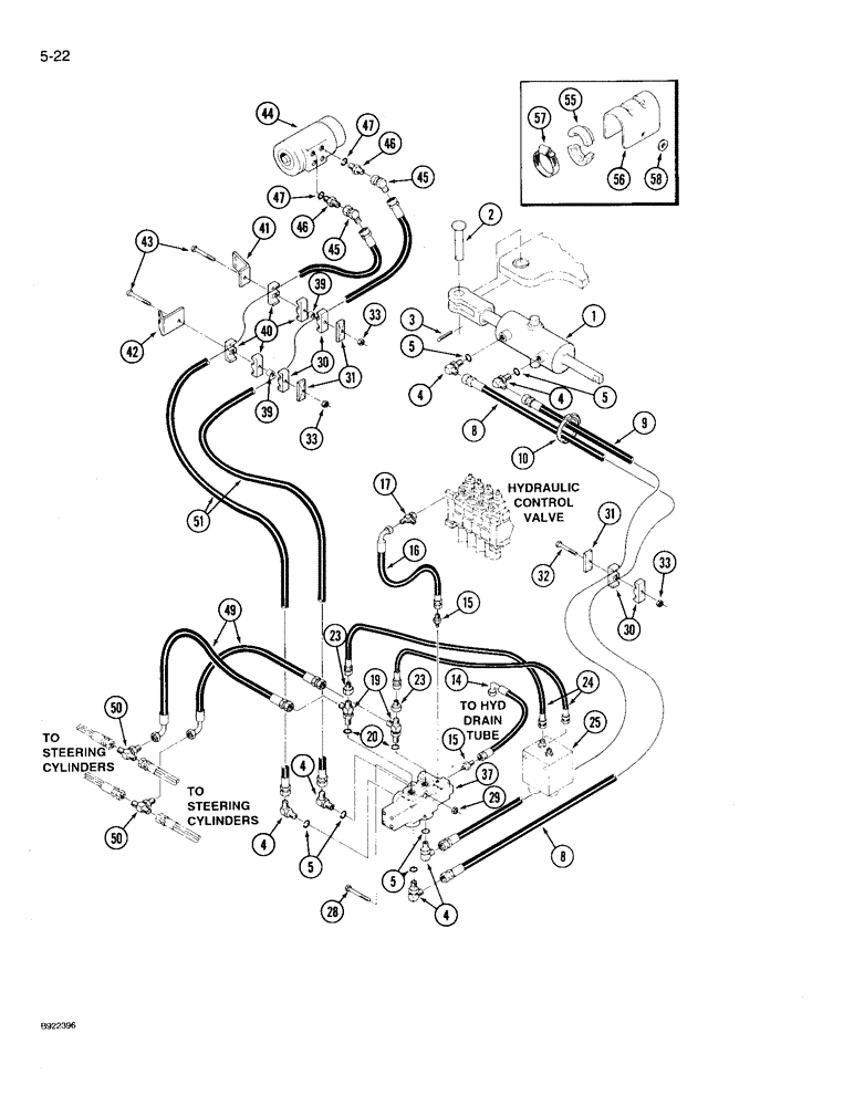 Схема запчастей Case IH 9230 - (5-022) - STEERABLE AXLE HYDRAULIC SYSTEM, CONTROL VALVE TO FRONT STEERING CYLINDER (05) - STEERING