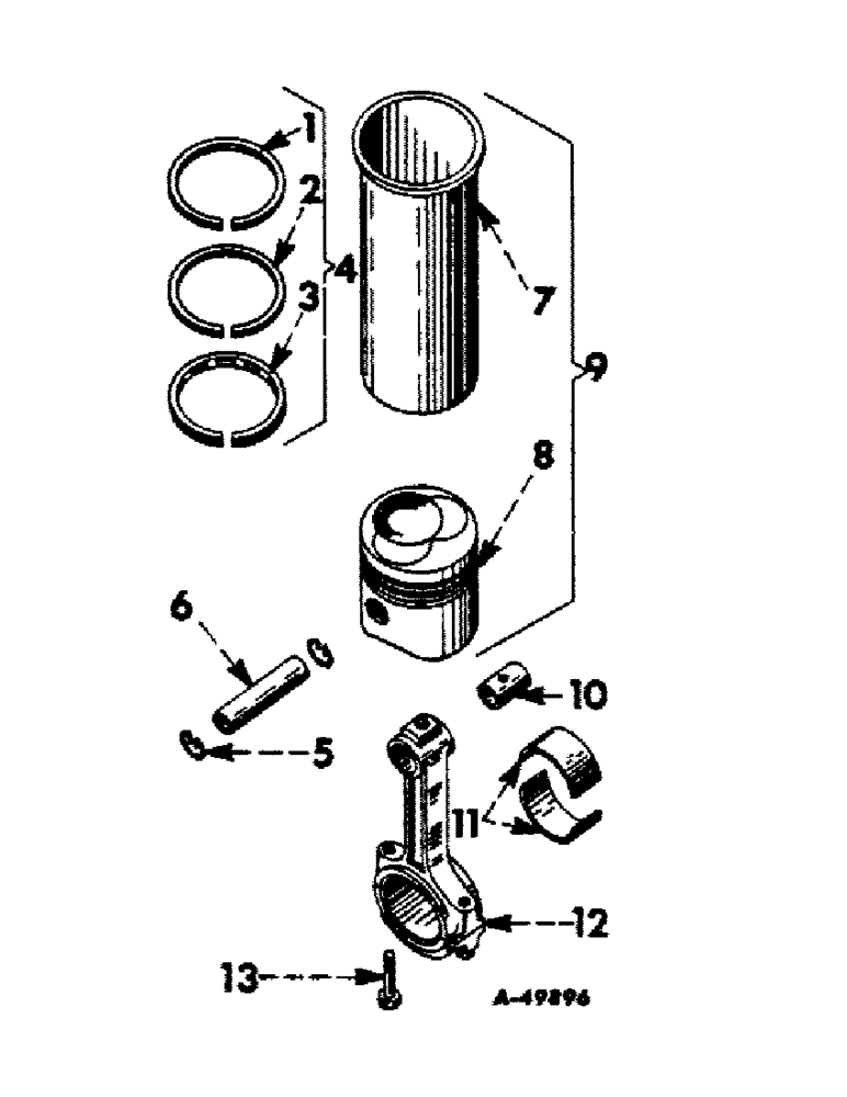 Схема запчастей Case IH 504 - (031) - DIESEL ENGINE, CONNECTING RODS AND PISTONS (01) - ENGINE