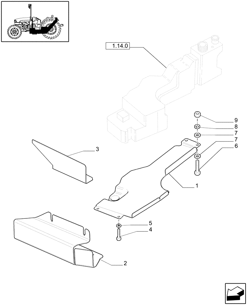 Схема запчастей Case IH JX1060C - (1.14.0/04) - (VAR.208) FUEL TANK SHIELD PROTECTION (02) - ENGINE EQUIPMENT