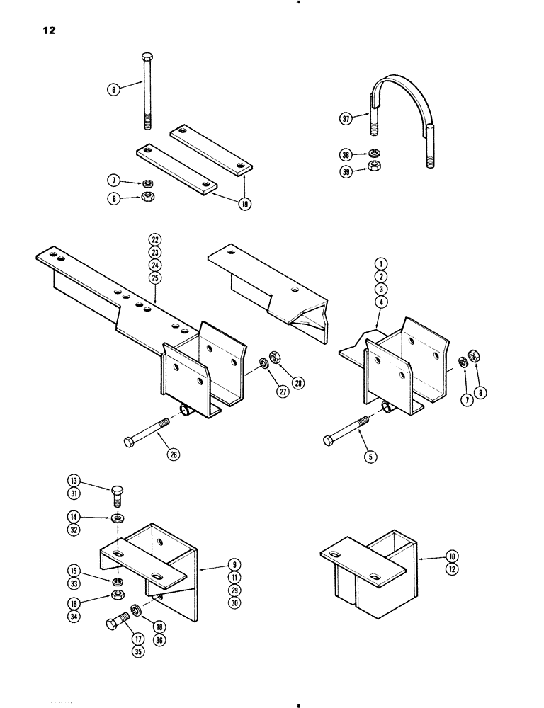 Схема запчастей Case IH 70 - (12) - MOUNTING BRACKETS & CLAMPS, 931, 941 & 1031 GENERAL PURPOSE TRACS. W/ DUAL OR ADJUSTABLE FRONT AXLE (82) - FRONT LOADER & BUCKET