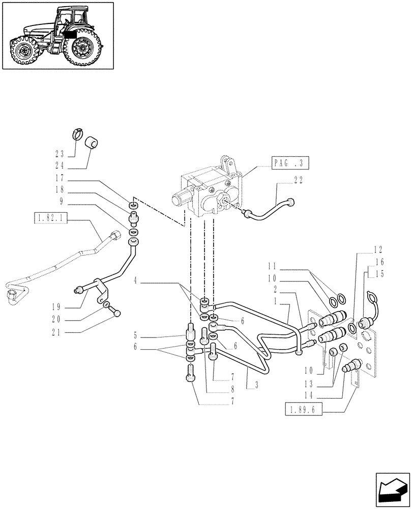 Схема запчастей Case IH JX1090U - (1.82.7[02]) - SINGLE-DOUBLE EFFECT DISTRIBUTOR - PIPES AND QUICK COUPLINGS - C5631 (07) - HYDRAULIC SYSTEM