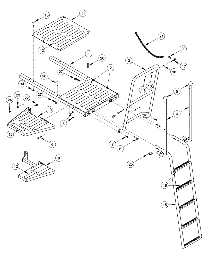 Схема запчастей Case IH 2555 - (09F-19) - SERVICE DECK PLATFORM AND LADDER, ASN JJC0249565 (12) - CHASSIS