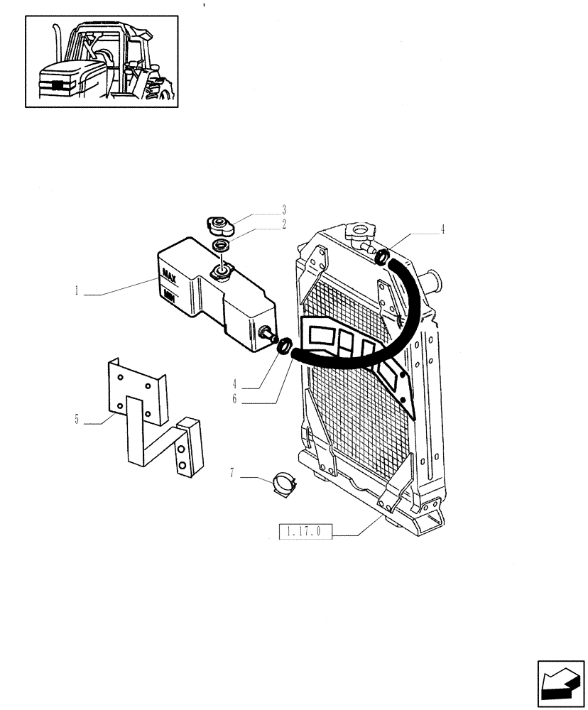 Схема запчастей Case IH JX95 - (1.17.1) - COOLING TANK (02) - ENGINE EQUIPMENT