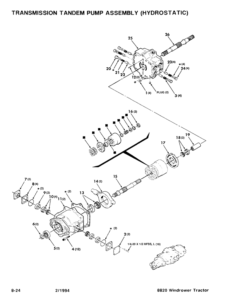 Схема запчастей Case IH 8820 - (8-24) - TRANSMISSION TANDEM PUMP ASSEMBLY, HYDROSTATIC (08) - HYDRAULICS