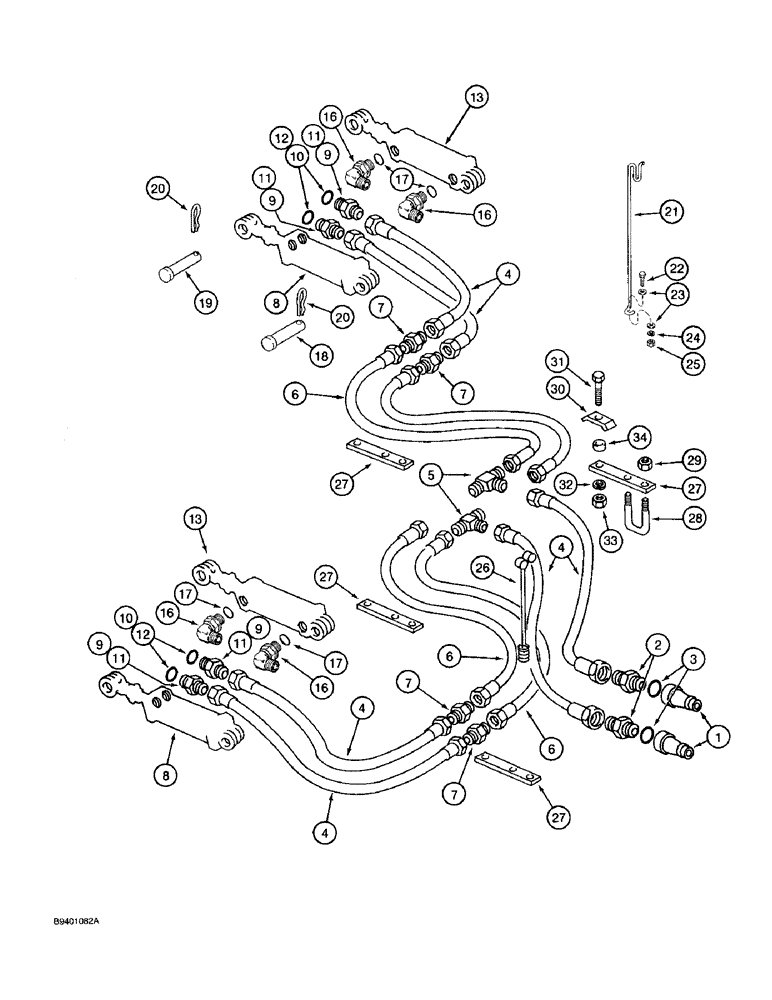 Схема запчастей Case IH 7100 - (8-04) - LIFT HYDRAULIC SYSTEM, TWO DRILL COMBINATION, USES TWO HOSES FROM TEE TO CYLINDER (08) - HYDRAULICS