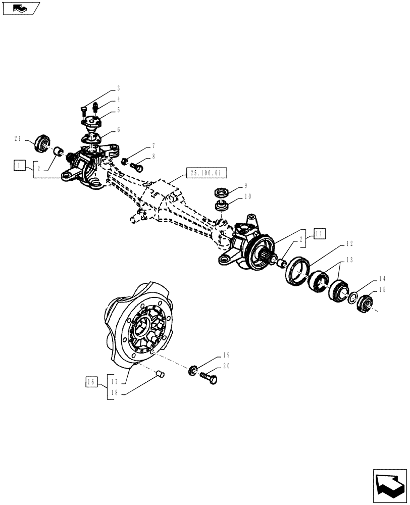 Схема запчастей Case IH FARMALL 65A - (25.108.02) - WHEEL HUB & STEERING KNUCKLE - 4WD (25) - FRONT AXLE SYSTEM