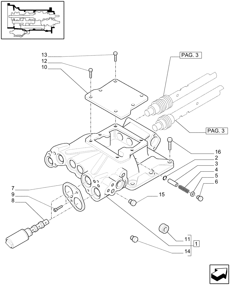 Схема запчастей Case IH MXU110 - (1.29.9/02[01]) - (VAR.129-140-147) TRANSMISSION 16X16 (SPS) - GEARBOX CLUTCH HOUSING COVER (03) - TRANSMISSION