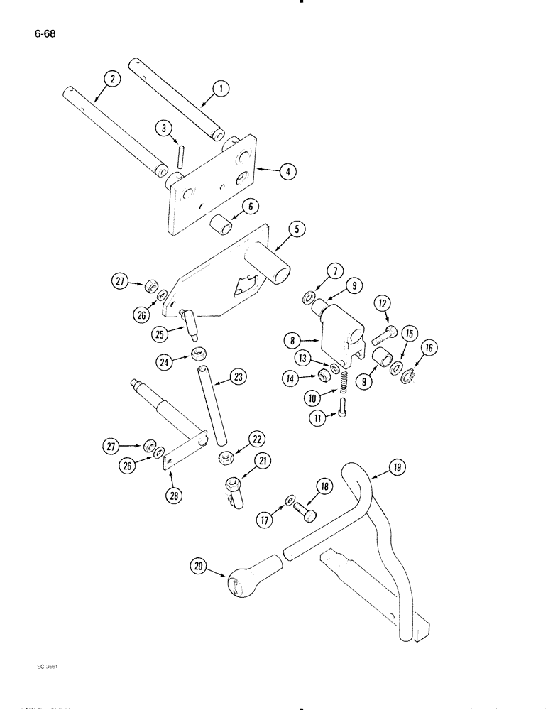 Схема запчастей Case IH 595 - (6-068) - TRANSMISSION RANGE SHIFT CONTROLS, TRACTOR WITH CAB, WITH FORWARD AND REVERSE ATTACHMENT (06) - POWER TRAIN