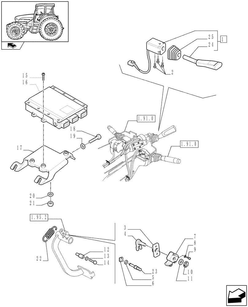 Схема запчастей Case IH FARMALL 85U - (1.91.1/03[01A]) - POWER SHUTTLE TRANSMISSION - ELECTRIC SYSTEM - D6499 (VAR.3331114-333114-331279-333279-331299-333299) (10) - OPERATORS PLATFORM/CAB