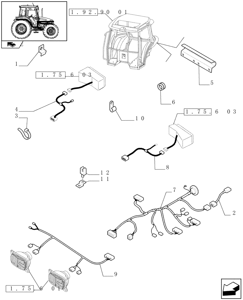 Схема запчастей Case IH FARMALL 60 - (1.75.4[02]) - AUXILIARY CABLES - C6480 (06) - ELECTRICAL SYSTEMS