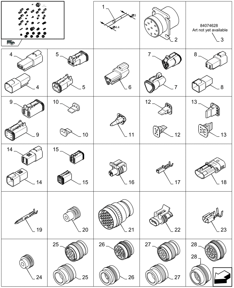 Схема запчастей Case IH LB333P - (06.801[03]) - CONNECTORS - FROM 84068583 TO 84400774 (06) - ELECTRICAL SYSTEMS