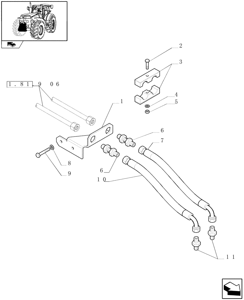 Схема запчастей Case IH PUMA 195 - (1.81.9[05]) - (VAR.088) FRONT HPL FOR REAR REMOTES LESS PTO, LESS AUX. COUPLERS - PIPES AND BRACKETS - C6726 (07) - HYDRAULIC SYSTEM