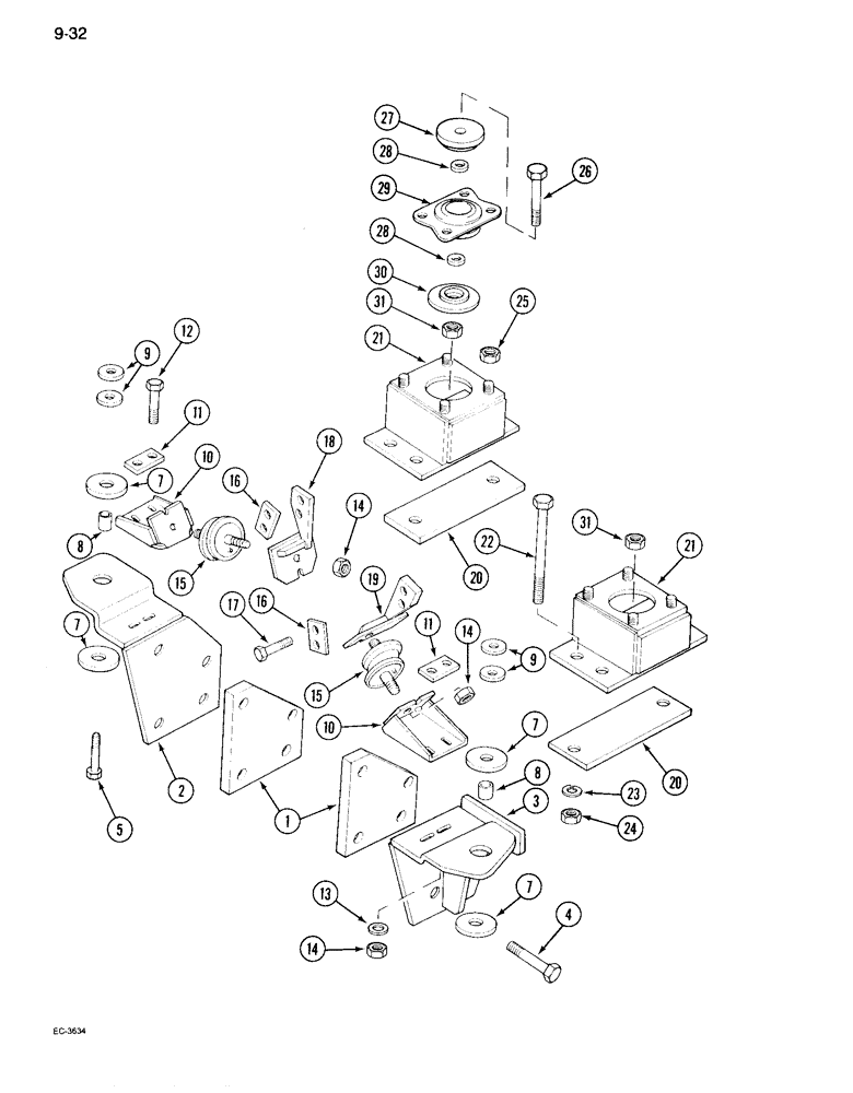 Схема запчастей Case IH 995 - (9-032) - CAB MOUNTINGS (09) - CHASSIS/ATTACHMENTS