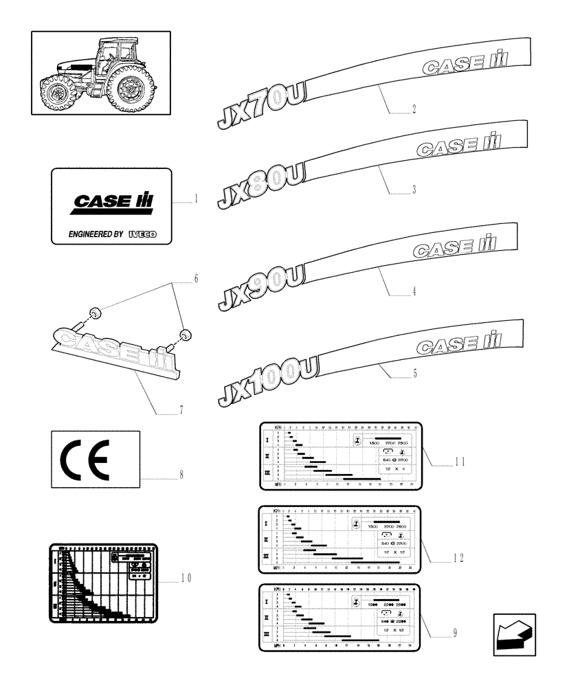 Схема запчастей Case IH JX100U - (1.98.2) - MODEL PLATE, DECALS & INSTRUCTION PLATES (13) - DECALS