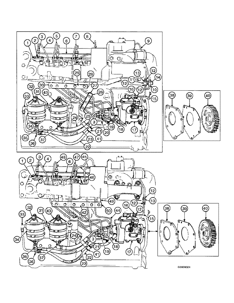 Схема запчастей Case IH DT-361 - (8-34) - FUEL INJECTION PUMP AND CONNECTIONS, 806 AND 2806 TRACTORS W/ENGINE S/N PRIOR TO 23979 