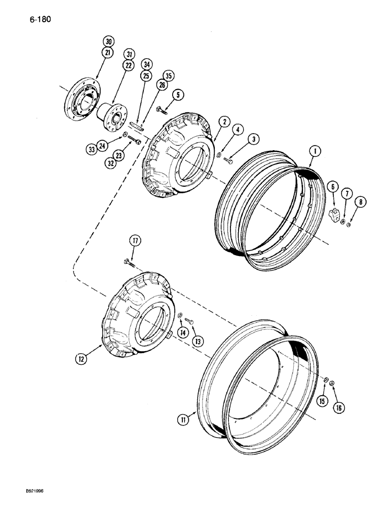 Схема запчастей Case IH 7110 - (6-180) - UNIVERSAL CAST REAR WHEELS, SINGLE OR DUAL, 38, 42 AND 46 INCH RIMS (06) - POWER TRAIN