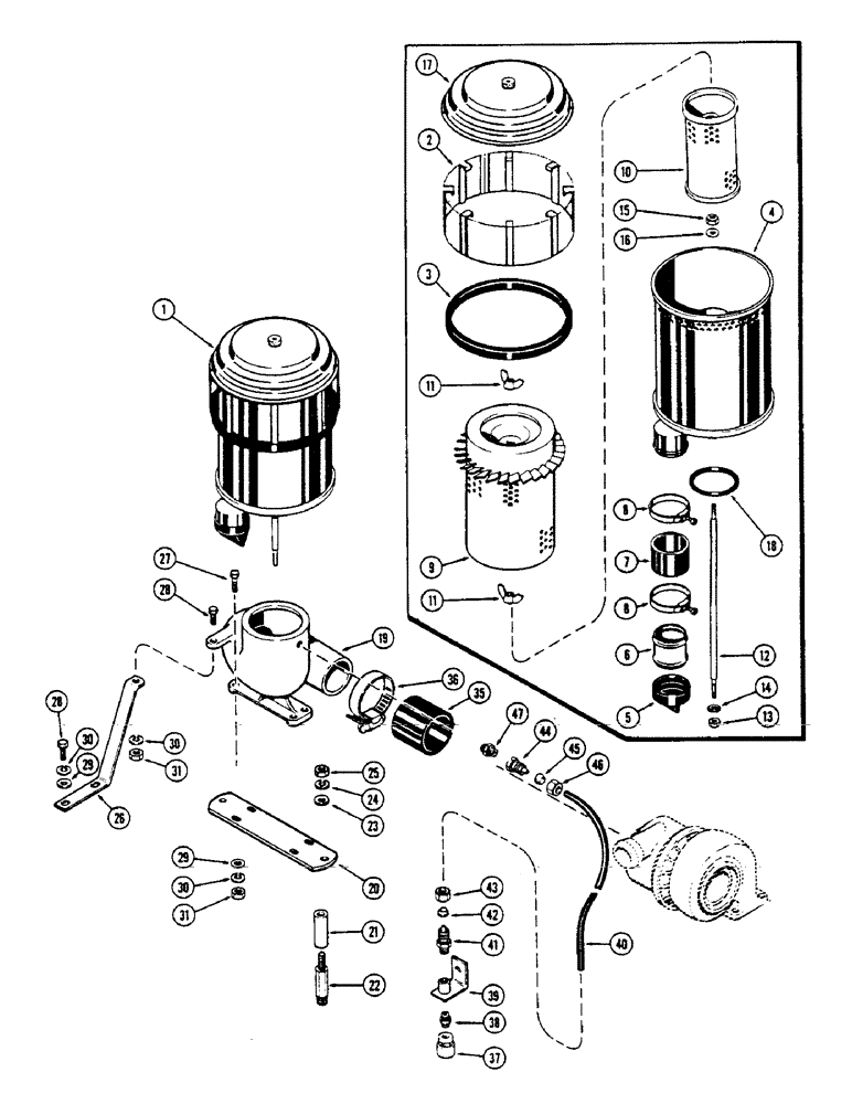 Схема запчастей Case IH 1175 - (011A) - (451B) TURBO DIESEL ENGINE, AIR CLEANER, USED PRIOR TO TRACTOR SERIAL NUMBER 8736747 (02) - ENGINE