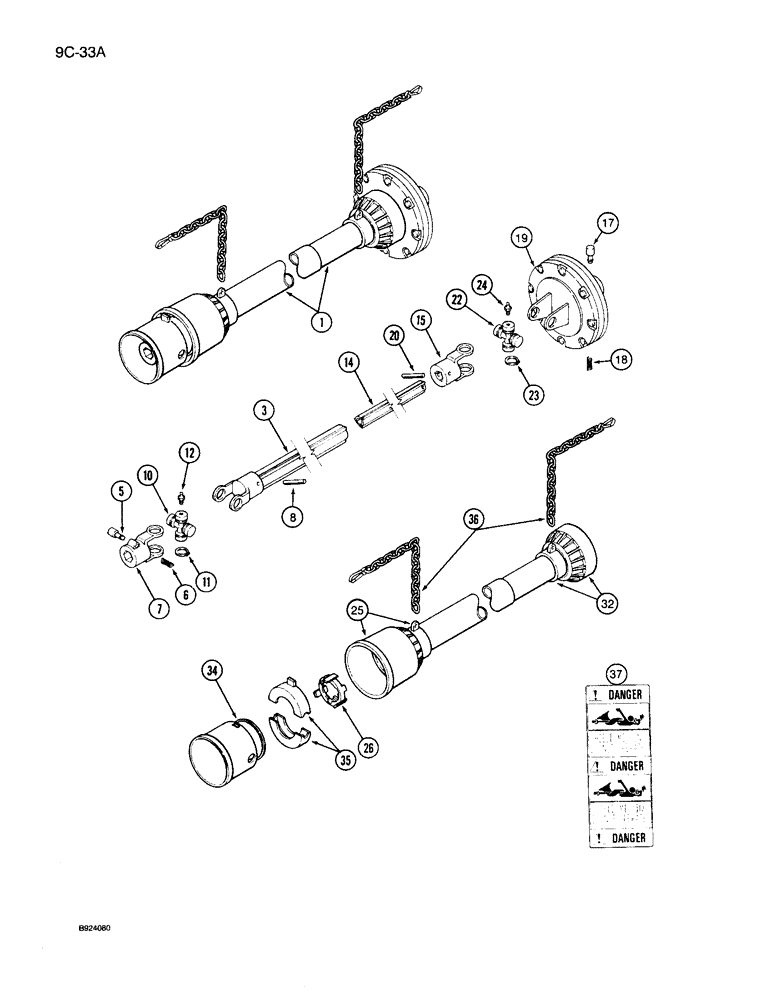 Схема запчастей Case IH 1020 - (9C-33A) - AUGER DRIVE SHAFT, (AUGER DRIVE MOUNTED ON RIGHT-HAND SIDE OF HEADER) 22.5, 25, AND 30 FOOT HEADER (58) - ATTACHMENTS/HEADERS