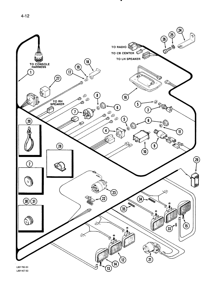 Схема запчастей Case IH 1670 - (4-12) - CAB ROOF HARNESS (06) - ELECTRICAL