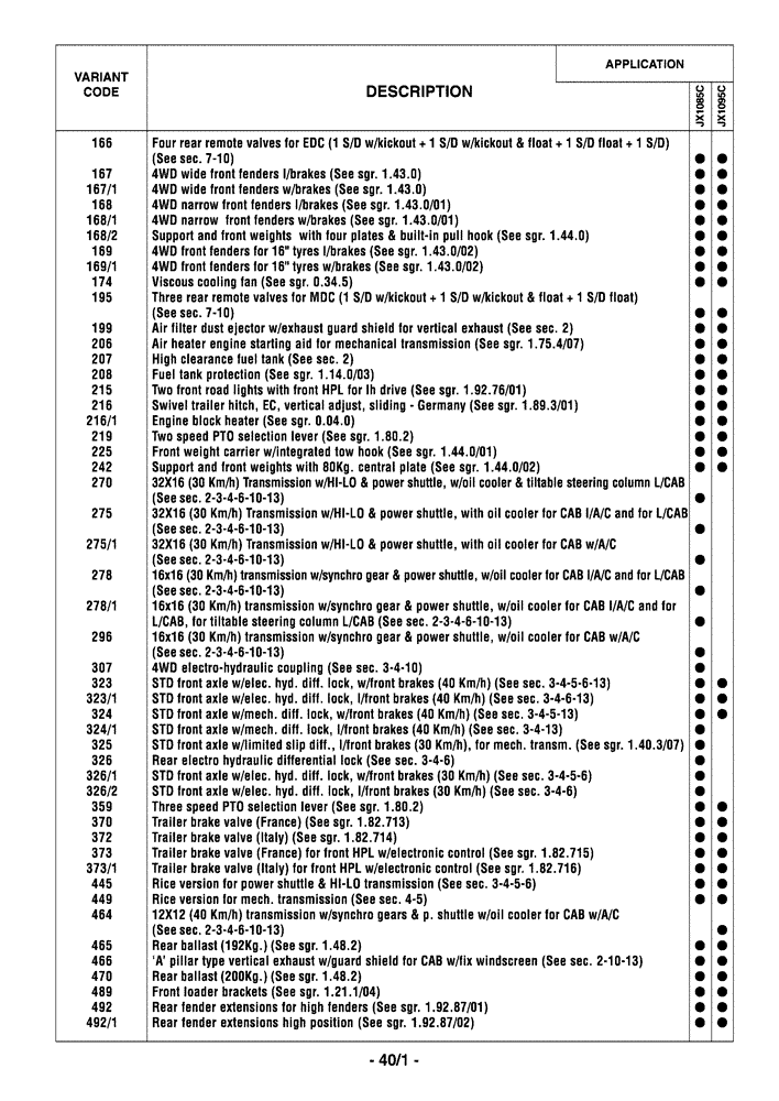 Схема запчастей Case IH JX1085C - (0.01.1[02]) - OPTIONAL EQUIPMENT (00) - GENERAL