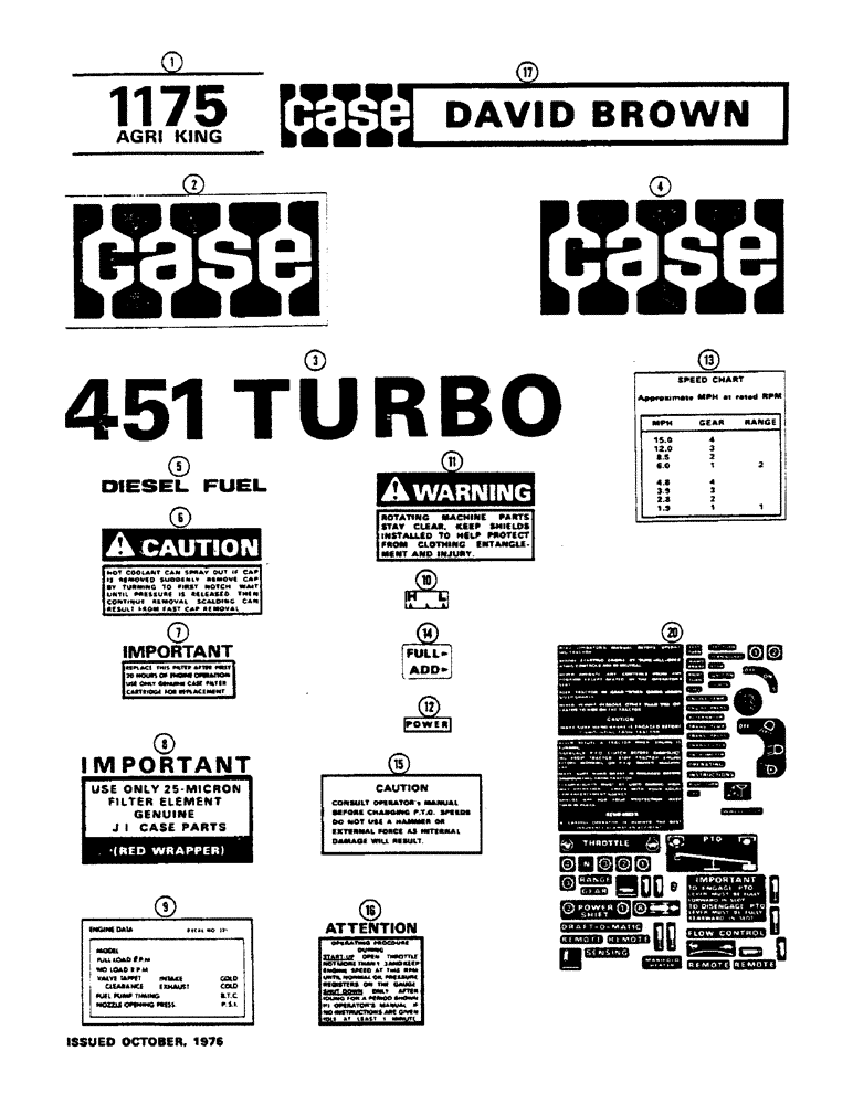 Схема запчастей Case IH 1175 - (223C) - DECALS, USED PRIOR TO TRACTOR SERIAL NUMBER 8736722 (09) - CHASSIS