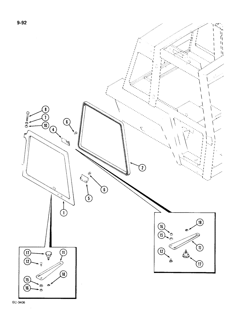 Схема запчастей Case IH 1896 - (9-092) - CAB SIDE WINDOW (09) - CHASSIS/ATTACHMENTS