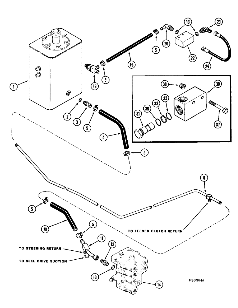 Схема запчастей Case IH 1680 - (8-14) - HEADER LIFT RETURN SYSTEM (07) - HYDRAULICS