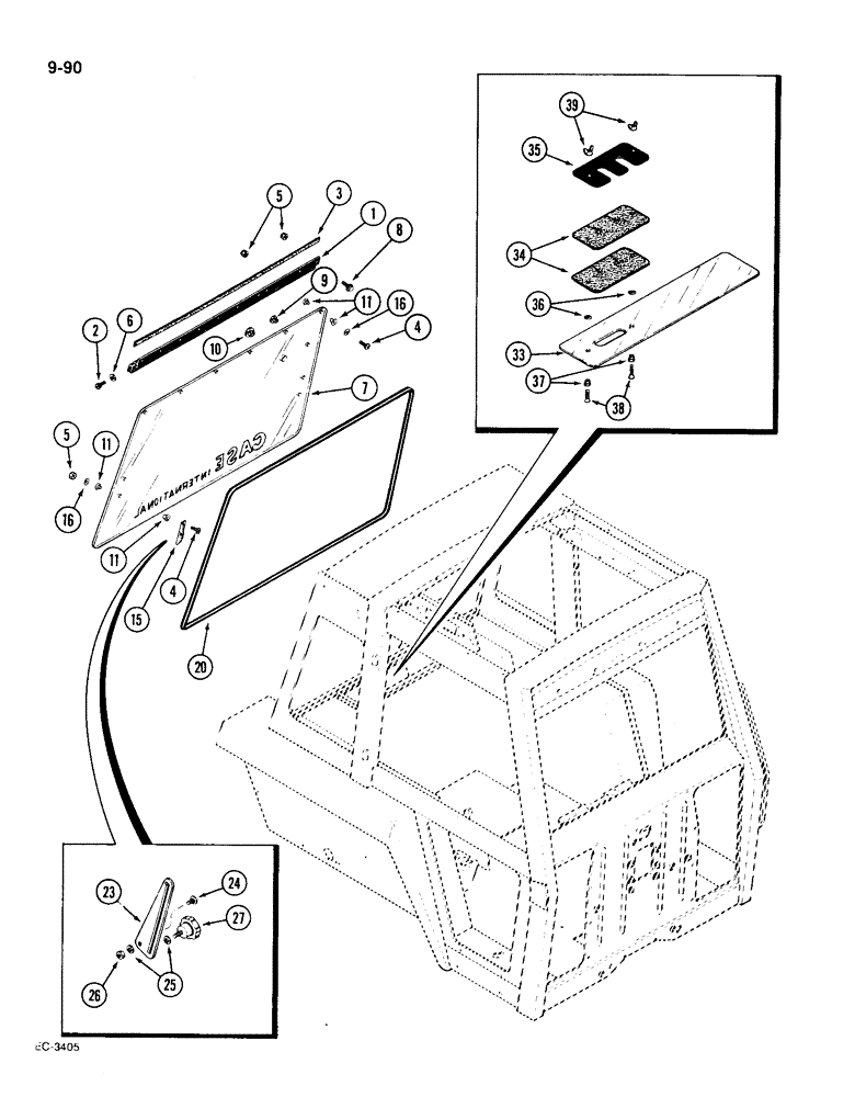 Схема запчастей Case IH 1896 - (9-090) - CAB REAR WINDOWS (09) - CHASSIS/ATTACHMENTS