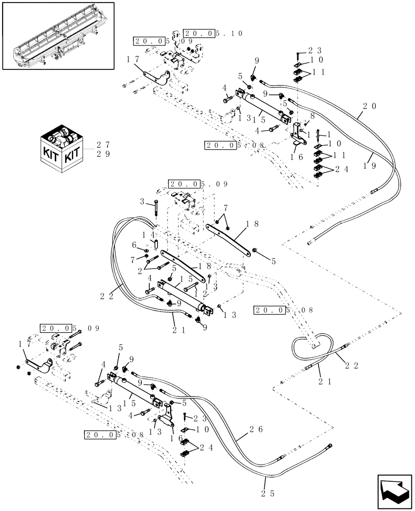 Схема запчастей Case IH DHX362 - (20.07.09[2]) - FORE/AFT KIT, SPLIT REEL (13) - REEL