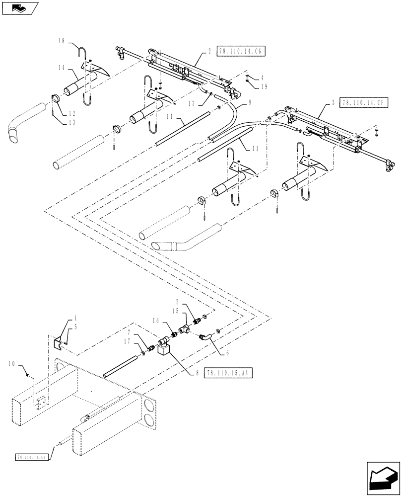 Схема запчастей Case IH 810 - (78.110.14.CE) - BOOM PLUMBING, 60, 3" TUBES, REAR (78) - SPRAYING