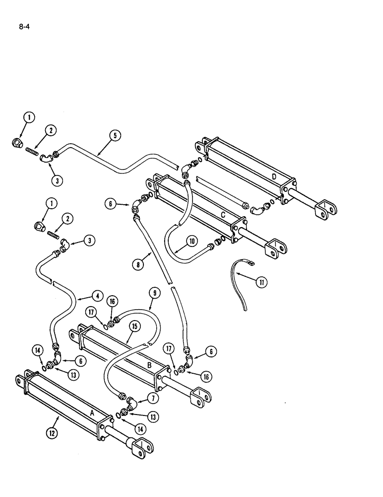 Схема запчастей Case IH 365 - (8-04) - HYDRAULIC CIRCUIT, DEPTH CONTROL, FOLDING FRAME, MACHINES BUILT P.I.N. 10371 AND AFTER (08) - HYDRAULICS