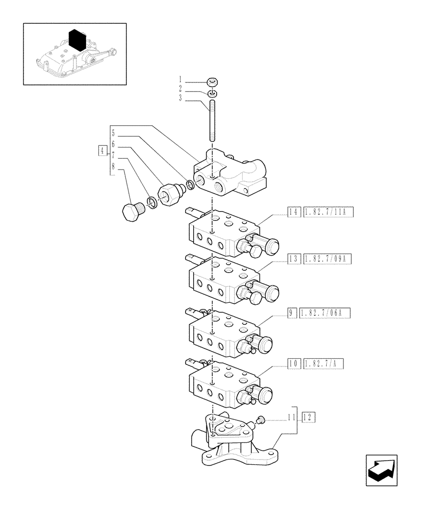 Схема запчастей Case IH JX1085C - (1.82.7/11[01]) - (VAR.165) 4 REAR REMOTE VALVES FOR MDC - CONTROL VALVES - C5484 (07) - HYDRAULIC SYSTEM