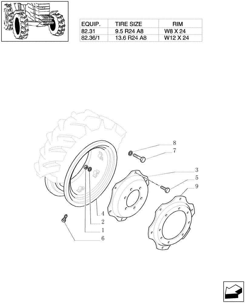 Схема запчастей Case IH JX80 - (82.00[03]) - DRIVING WHEELS - 4WD (11) - WHEELS/TRACKS