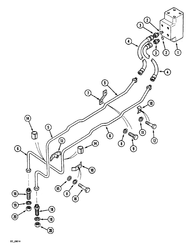 Схема запчастей Case IH 4240 - (5-06) - POWER STEERING TUBES, FRONT, TWO WHEEL DRIVE TRACTOR (05) - STEERING