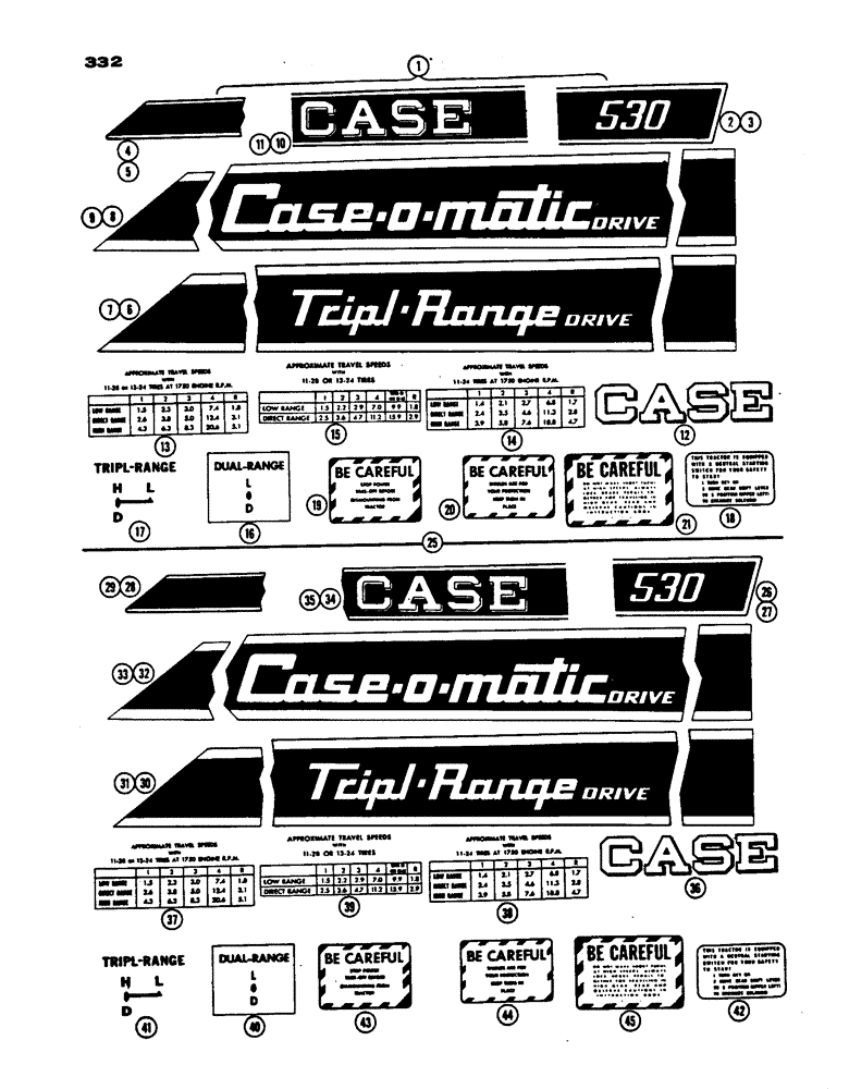 Схема запчастей Case IH 530 - (332) - DECALS, GAS AND DIESEL, 530 MODEL, PRIOR TO S/N 8262800 (09) - CHASSIS