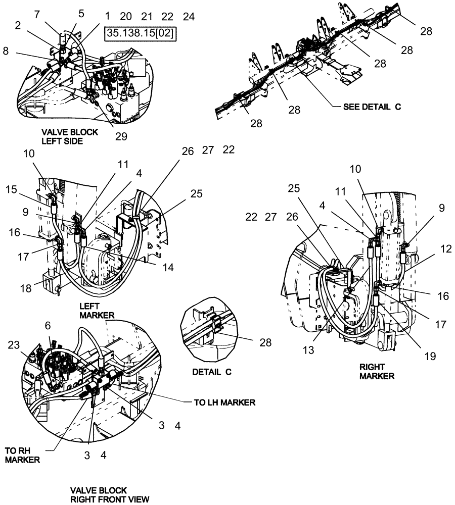 Схема запчастей Case IH 1250 - (35.739.03) - HYDRAULICS - HOSE ROUTING - MARKER - 12 ROW (35) - HYDRAULIC SYSTEMS