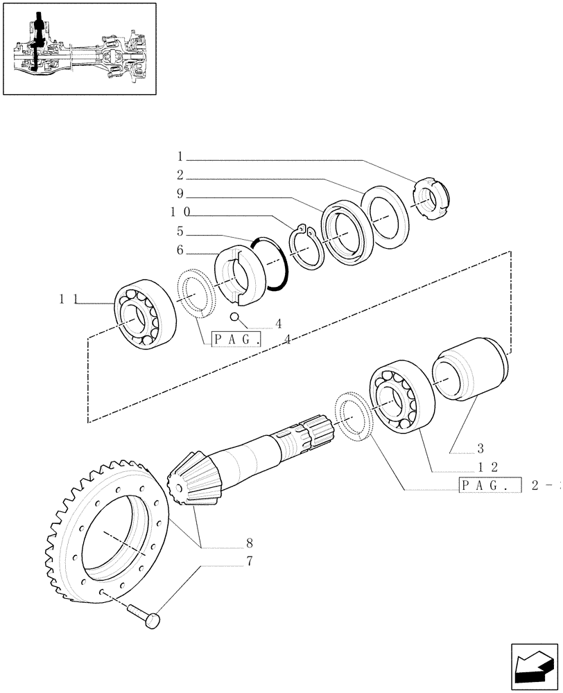 Схема запчастей Case IH JX90 - (1.40.11/06[01]) - (VAR.385) STANDARD FRONT AXLE W/LIMITED SLIP DIFF, W/ FRONT BRAKES (40KM/H) - BEVEL GEAR/PINION SET (04) - FRONT AXLE & STEERING