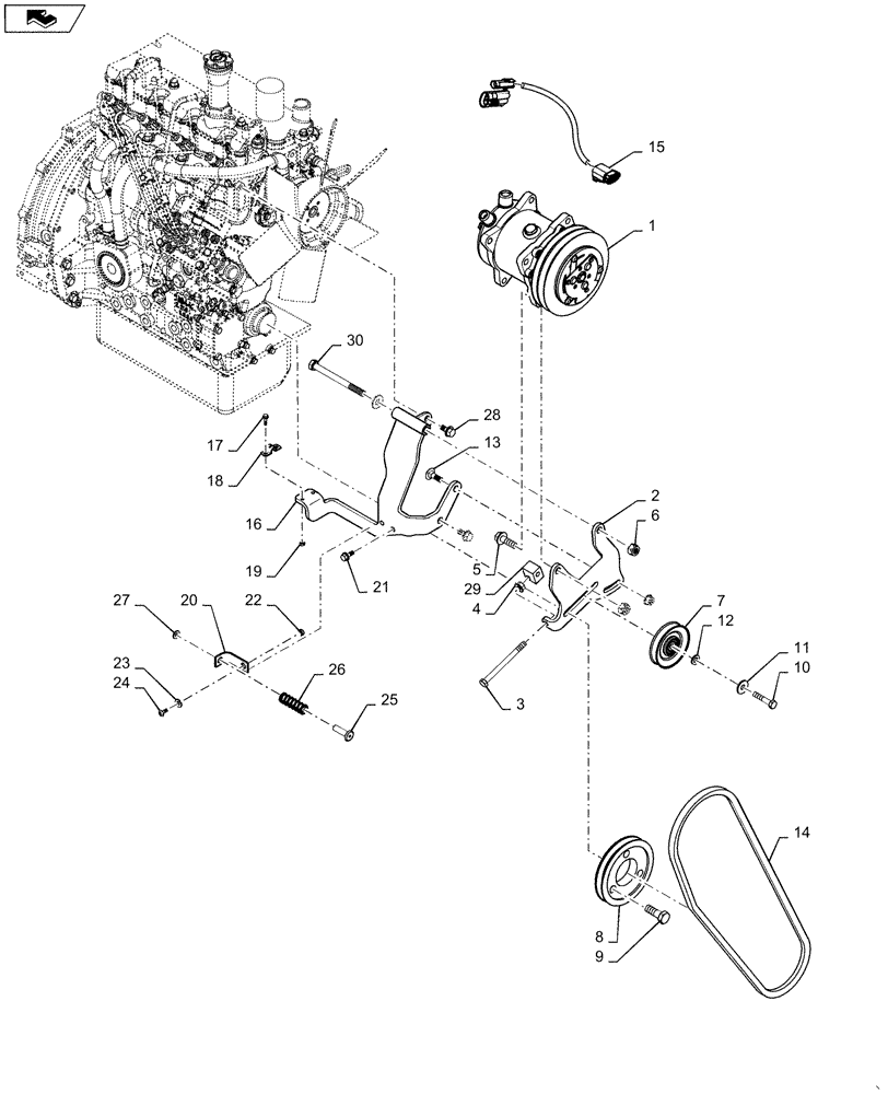 Схема запчастей Case IH SR175 - (50.200.AA) - AIR CONDITIONER, COMPRESSOR (SR175, SV185) (50) - CAB CLIMATE CONTROL