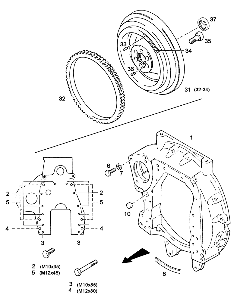 Схема запчастей Case IH C55 - (02-15[01]) - FLYWHEEL AND HOUSING (02) - ENGINE