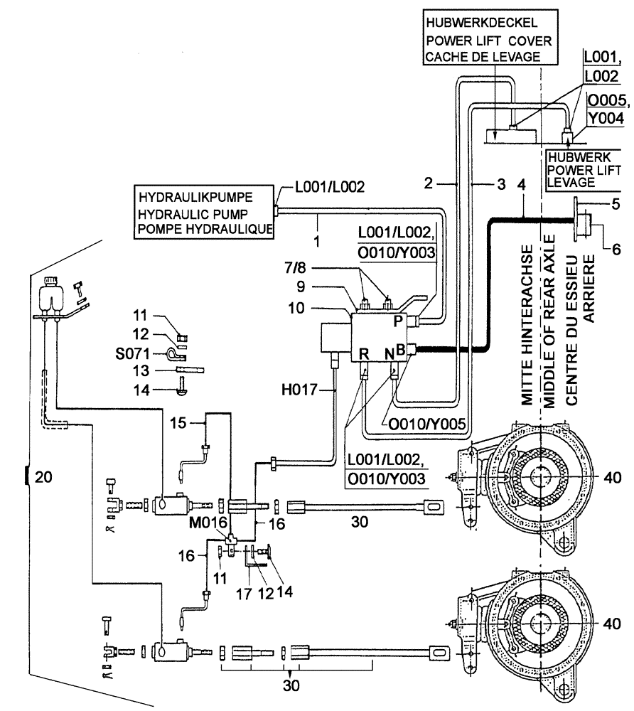 Схема запчастей Case IH C55 - (07-08[01]) - PIPING DIAGRAM FOR HYDRAULIC TRAILER BRAKE WITHOUT CARDAN SHAFT BRAKE (07) - BRAKES