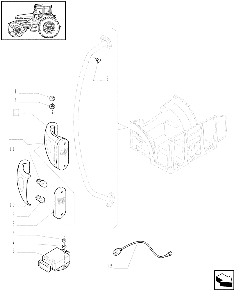 Схема запчастей Case IH MXU110 - (1.75.6[02B]) - FRONT LIGHT FITTING ON CAB HANDLE OR PLATFORM - D6560 (06) - ELECTRICAL SYSTEMS